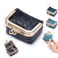 Genuine Leather Mini Jewelry Box & Coin Purse for Women, Travel Jewelry Case with Kiss Lock, Holds Earrings, Rings, Necklace, Bracelet, Coins (Black Crocdile Pattern) - color: Black - 2.5in - Crocodile Pattern