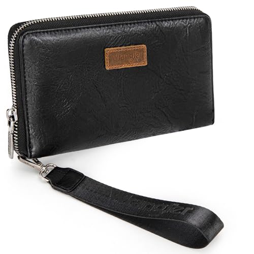 Wrangler Womens Wallet Wristlet Wallets for Women Large Capacity Women's Wallets Black Wallet Credit Card Holder for Women Men - color: A-Black