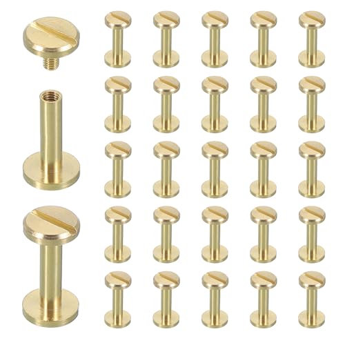 uxcell 30 Sets Chicago Screw Rivets M4x14mm Metal Phillips Head Post Nail Rivet Stud Screws Connectors for DIY Leather Belt Bag Craft Bookbinding, Brass - size: M4x14mm