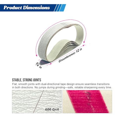24 Pcs 600 Grit 3/4" x 12" Replacement Sharpening Belts for Work Sharp Knife & Tool Sharpeners Ken Onion Edition (WSKTS-KO) - size: 3/4x12 inch, style: 600Grit 24 PCS