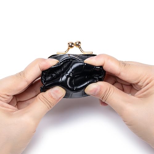 Genuine Leather Mini Jewelry Box & Coin Purse for Women, Travel Jewelry Case with Kiss Lock, Holds Earrings, Rings, Necklace, Bracelet, Coins (Black Crocdile Pattern) - color: Black - 2.5in - Crocodile Pattern