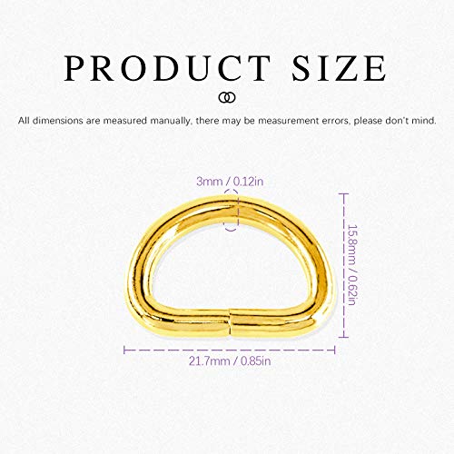 Swpeet 150Pcs 5/8 Inch - 15mm Gold Multi-Purpose Metal D Ring Semi-Circular D Ring for Hardware Bags Ring Hand DIY Accessories (Gold, 5/8 Inch) - color: Gold, size: 5/8 inch