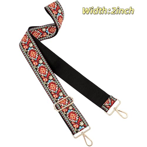 Flower Purse Strap Replacement Embroidery Crossbody Shoulder Strap for Handbag Canvas Purse Extender Accessories - color: Red Flowers
