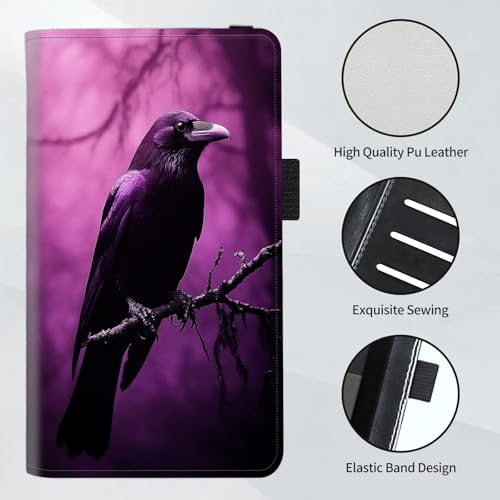 Checkbook Cover for Women and Men, RFID Blocking PU Leather Checkbook Holder Wallet Case with Elastic Strap & Multiple Card Slots, for Checks and Cards, Purple Raven - color: Purple Raven