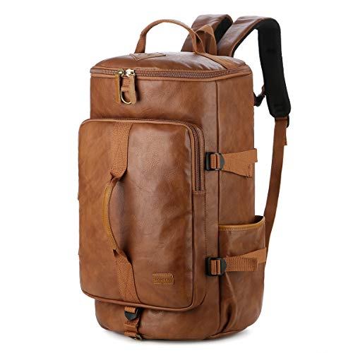 Baosha Stylish Vegan Leather Men Weekender Travel Duffel Tote Bag Backpack Travel Hiking Rucksack Overnight Bag 3-Ways Convertible HB-26 (Brown) - color: Brown