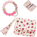 Keychain Wallet for Women,RFID Wristlet Wallet with Beaded Strap | Tri-Fold Design,6 Card Slots,ID Window,Zipper Coin Pocket,Lightweight Carry - color: Strawberry