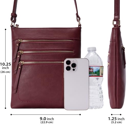 Solene Crossbody Bag Functional Multi Pocket Messenger Purse Top Zip Closure Shoulder Handbag With Adjustable Strap - color: Burgundy