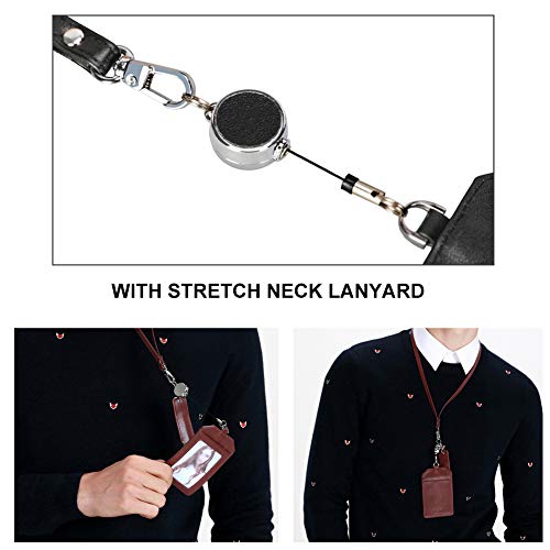 Office Badge Holder - Boshiho Genuine Leather Credit ID Card Holder with Stretch Neck Lanyard Vertical Style (Wine) - color: Wine