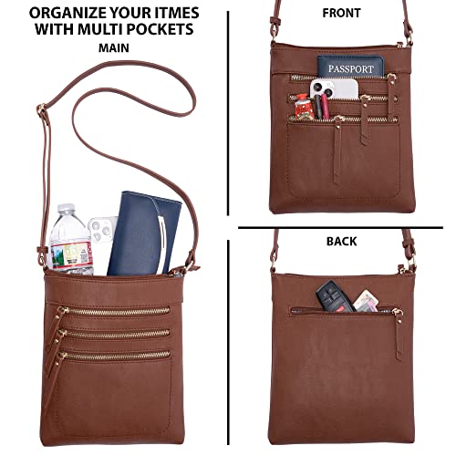 Solene Crossbody Bag Functional Multi Pocket Messenger Purse Top Zip Closure Shoulder Handbag With Adjustable Strap - color: Coffee