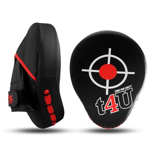 PSS Boxing Focus Pads - Hook & Jab Punch Mitts for MMA, Kickboxing, Karate, Muay Thai, and Taekwondo Training - Hand Target Strike Shield Punching Gloves Pad - color: Red