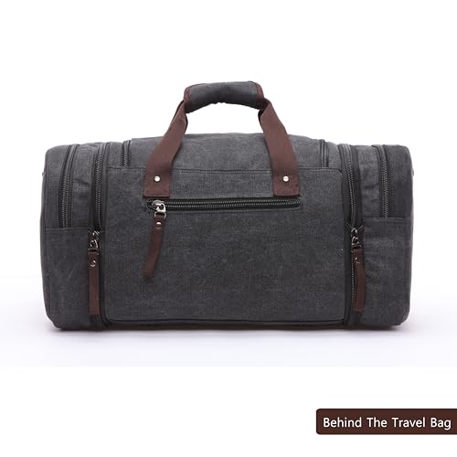 Men's travel bag, large capacity hand carried crossbody luggage bag, canvas cross-border waterproof mountaineering, expandable outdoor sports, 50L weekend overnight bag(black) - color: black