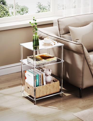 Acrylic Side Table Clear 3-Tier End Table for Living Room, Office, Hallway, Bedroom Small Bedside Table (8mm Thick Shelves) - size: 8mm thick shelves
