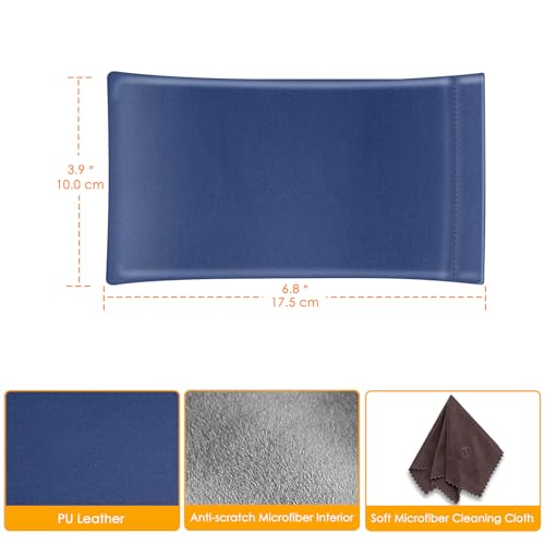 FINTIE Soft Eyeglasses Case with Cleaning Cloth, Squeeze Top Glasses Pouch | Sunglasses Eyewear Bag, Vegan Leather, For Reading /Prescription Glasses Storage, For Women Daily Carry - color: Navy Blue