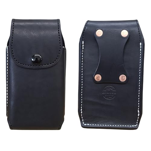 Custom Leather Phone Holster, Heavy Duty Belt Pouch Case with Snap Closure, EDC Waist Carry Cell Phone Sheath (Black) - color: Black