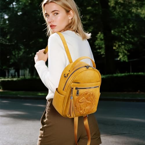 Mini Backpack Purse for Women,Vegan Leather Small Backpack for Daily | Embossed Lightweight Water-Resistance Travel Mini Fashion Daypack Bag,Ladies Casual Backpack Purse Gift Choice for Women - color: Yellow-rabbit