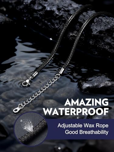 Bandmax Men Leather Necklace, Adjustable Wax String for Pendant, 16-30 Inch | 1.5/2/3MM Width, Versatile Round Braided Cord with Lobster Clasp, Waterproof Rope Links Extender Jewelry with Gift Box