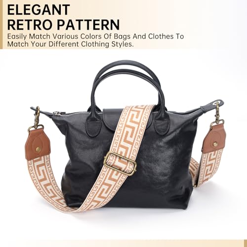 Purse Strap Replacement Crossbody Adjustable Bag Strap Retro Jacquard Embroidery Wide Shoulder Strap for Women Handbags - color: Brown and White Maze