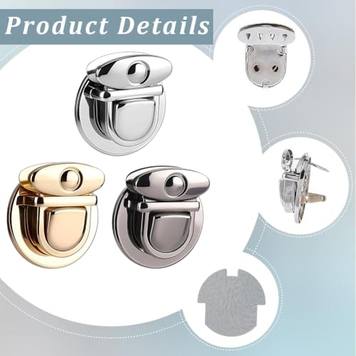 CRASPIRE 12Pcs 3 Colors Metal Tuck Push Lock Clasp Purse Thumb Lock Closure Catch Clasp Small Tongue Closure Duck Alloy Locks Buckle Fasteners Accessories for Purse Wallets Bag DIY Making Crafts
