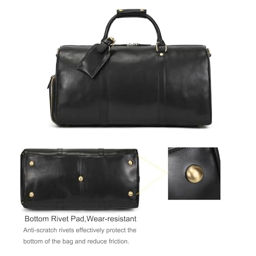 Genuine Leather Travel Bag for Men Large Capacity Luggage Duffel Bag with Shoe Compartment, Shoulder Handbag for Holiday Business Trip Outdoor - color: 52cm-Black