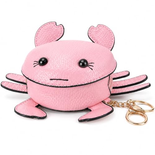 Crab Coin Purse Keychain Bag - Cat Change Pouch Small Cute Wallet Charms - color: A-pink
