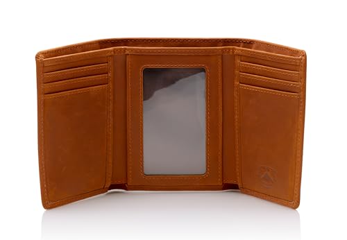 Stealth Mode Trifold Leather Wallet for Men with RFID Blocking (Clay) | Top Grain Napa Leather, 9 Card Slots, ID Window, Gift Box – Gift for Dad, Husband, or Son - color: Clay