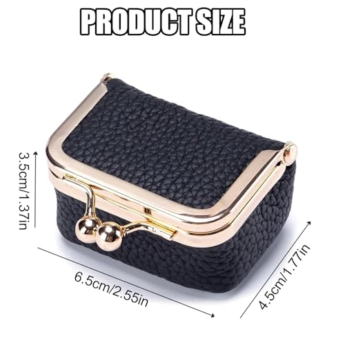 Genuine Leather Mini Jewelry Box for Women, Travel Jewelry Case & Coin Purse with Kiss Lock, Holds Earrings, Rings, Necklace, Bracelet, Ideal Gift for Her (Black) - color: Black - 2.5in