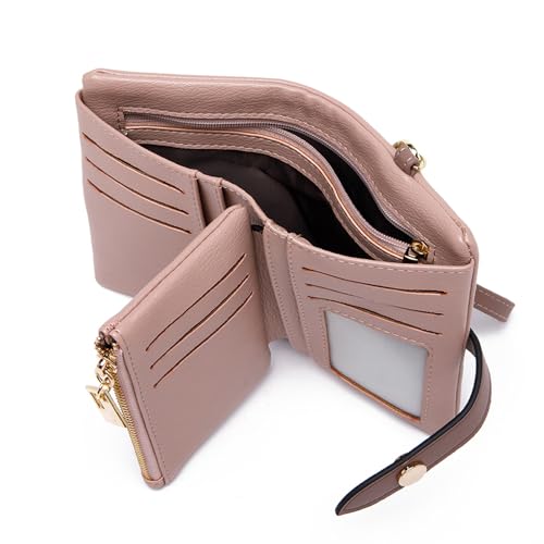 TPKUENL Wallets for Women Small Bifold Rfid Leather Zipper Coin Pocket Wrist Strap(Pink) - color: Pink