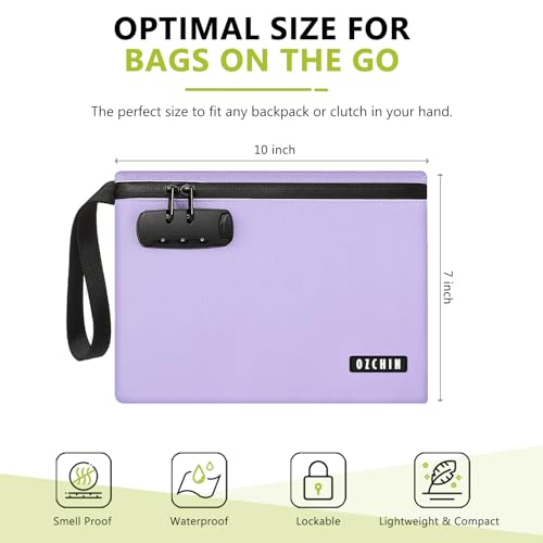 OZCHIN Smell Proof Bag with Combination Lock 10 X 7 inchs Locking Bag PU Leather Waterproof Lockable Case Great Gift Ideal - color: Purple