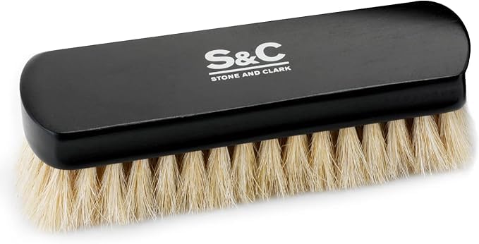 Premium Horsehair Shoe Polish Brush – Handcrafted Beechwood Shoe Brush for Shine and Buffing – Luxurious Shoe Shine Brush with Soft Horsehair Bristles (Black/White) - color: Premium Black and White
