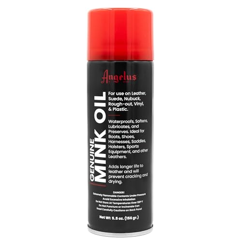 Angelus Genuine Professional Mink Oil Conditioner Spray, 5.5 oz - Premium Leather Conditioner, Waterproofs, Softens, Extends Life of Leather Shoes, Boots, Gloves, Saddles - for Suede, Nubuck, Vinyl
