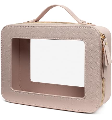 Clear Makeup Bags - TSA Approved Toiletry Bags with Zipper, Makeup Organizer for Carry-on Travel Essentials, Cosmetic Bags for Women & Men (Large Nude) - color: Nude, style: Large