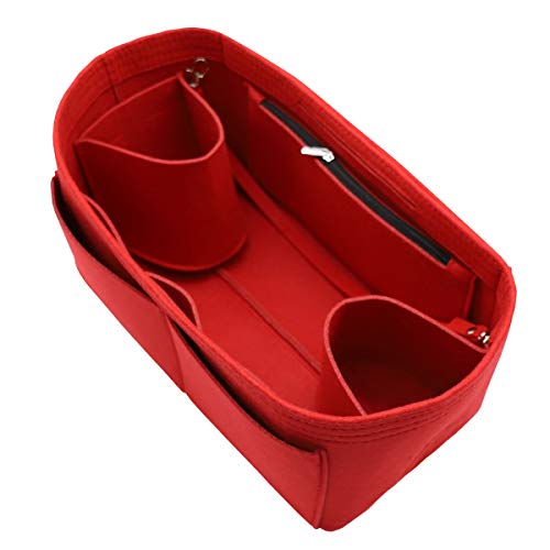 LEXSION Felt Purse Organizer Insert Zipper Pocket with Two Removeable Bottle Holder - color: Red, size: Medium