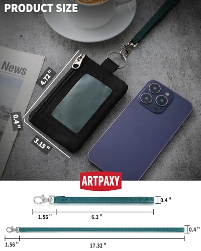 Artpaxy Minimalist Wallet For Mens Womens, Keychain RFID Blocking Zipper Small Wallet with ID Window 2 Lanyards,Water Resistant Travel Cash Card Coin Case Boys Girls - color: Green Black