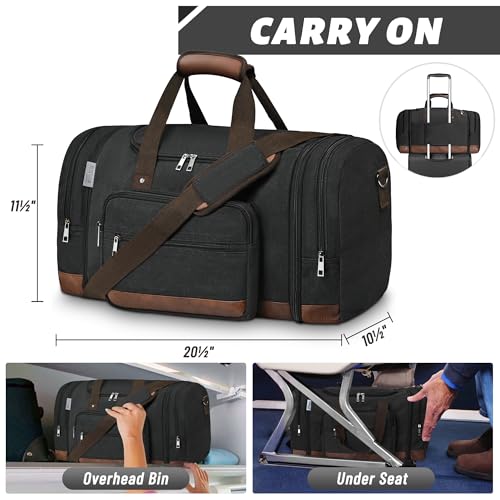 50L Expandable Canvas Duffle Bag Weekender Travel Carry On Gym | Large Capacity, Multiple Pockets, Detachable Strap, Travel Duffel Bags Women Men,Duffle Bags for Traveling - color: Black