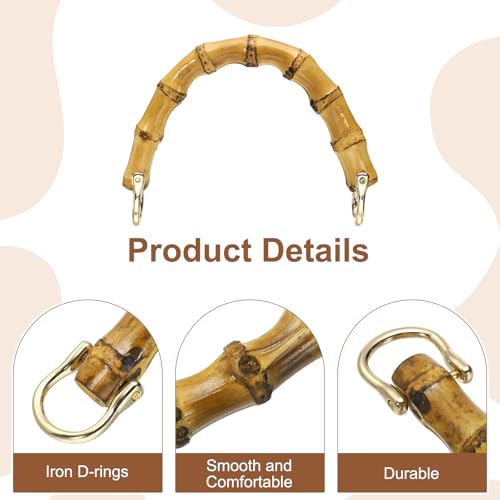 uxcell Bamboo Purse Handle, 5.3" U-Shaped Handbag Handle with D Ring, Replacement Decorative Handbag Strap for Crochet Beach Straw Bag Making, Brown - size: 5.3"