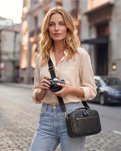 Camera Sling Bag, Waterproof PU Leather Crossbody Camere Bag for Photographers, Small Shockproof Case with Removable Dividers for DSLR/SLR/Mirrorless, 4L Black - color: Black
