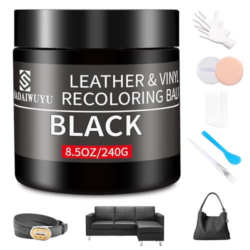 Leather Recoloring Balm,8.5oz Leather Color Restorer,Black Leather Repair kit for Furniture and Car Interior,Leather Couch Scratch Repair,Leather Dye Paint for Faded,Cracked and Damaged Leather - color: Black, size: Leather Recoloring Balm
