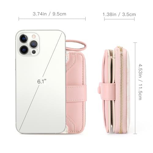 GAEKEAO Womens Wallet Slim Thin RFID Blocking Floral Leather Card Holder Bifold Long Ladies Wallet with Zipper Pocket - color: A03-Pink & White