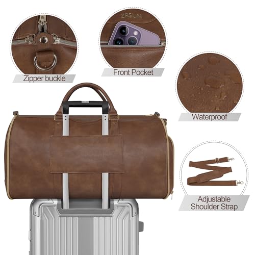 Convertible Garment Bag with Shoulder Strap, Carry on Garment Duffel Bag for Men Women,Waterproof & Wrinkle-Free Suit Carrier for Business Trips & Weekend Getaways, Foldable & Lightweight - color: Brown