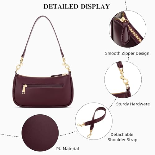 KKXIU Small Black Purse for Women, Cute Mini Shoulder Bag Zipper Closure | 2 Removable Straps, Retro Underarm Bags, Classic Crossbody Bag, Handbag for Women - color: Wine