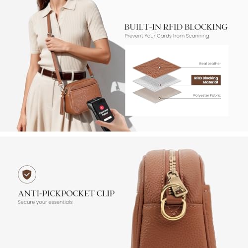 befen Anti-theft Crossbody Bag for Women Genuine Leather, Small Cross Body Shoulder Handbags with RFID Card Slots - color: Z#cognac Brown