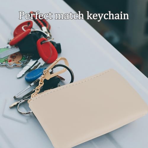 Veki Coin Purse Change Mini Purse Wallet with Zipper, Solid color-White | Fashionable Bag for Men Women, Key Chain Pendant Leather Classic Clutch Purse - color: Solid color-White