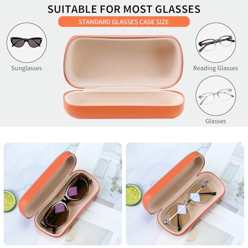 PERFECTSIGHT Sunglasses Case, Large Hard Shell Glasses Case, Cute PU Leather Protective Eyeglasses Case for Women Men - color: Orange
