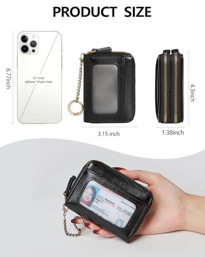 TFKGS Credit Card Holder for Women RFID Wallet Leather Womens Wallet with Zipper Blocking Keychain Card Accordion Wallets Gifts for Women Black - color: 1-Black