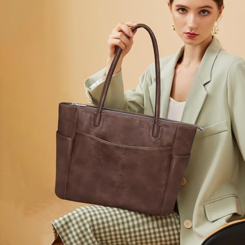 Large Tote Bag for Women Work Vegan Leather 23L Tote Purse Zipper | Ladies Handbags, Weekender Bag, Big Capacity, 2 Side Pockets, Travel, Shoulder Bag with Key Leash, Dating, Shopping, College - color: A3-dark Brown