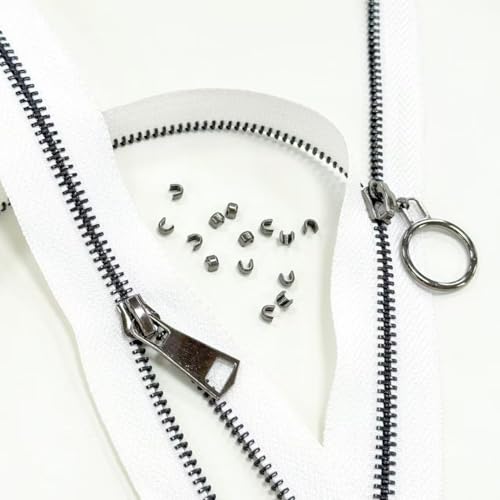 #5 Heavy Duty Metal Zipper 5 Pieces 1 Yard Long Each(White/Black Teeth) - color: White/Black Teeth