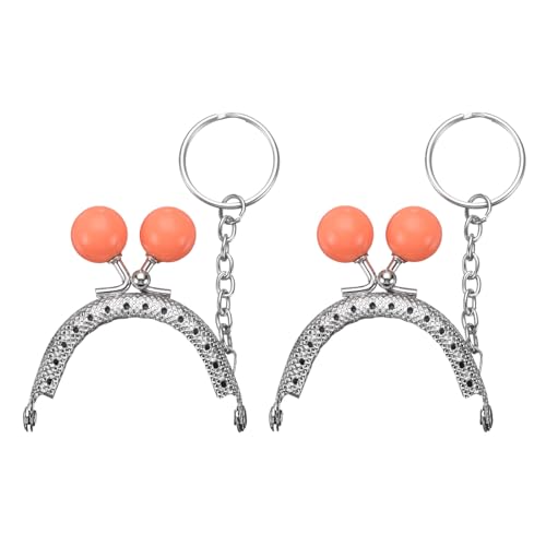 uxcell 2 Pcs Metal Purse Frame, 5cm/1.97" Beads Silver Kiss Lock Clasp Arch Embossing Bag Frames with Key Ring for Purse Making Clutch Bag Coin Purse, Orange - color: Orange