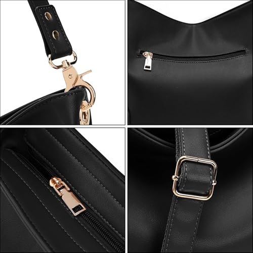 GEMIU Large Bucket Purse Shoulder Handbags Women Soft Leather Crossbody Bag | 2 Compartments, Capacity, 5 Pockets, Shoulder & Crossbody Straps, Soft, Occasions: Travel Trendy Casual - color: Black