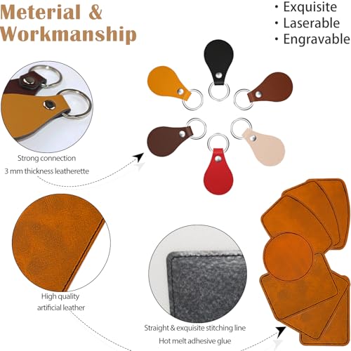 90 Pcs Lasable Engravable Blanks - Leatherette Iron on Hat Patches & PU Leather Key Fob Kit for DIY Custom Laser Engraving Craft Gifts - color: Khaki Patches & Colorful Keychains, size: 90 pcs