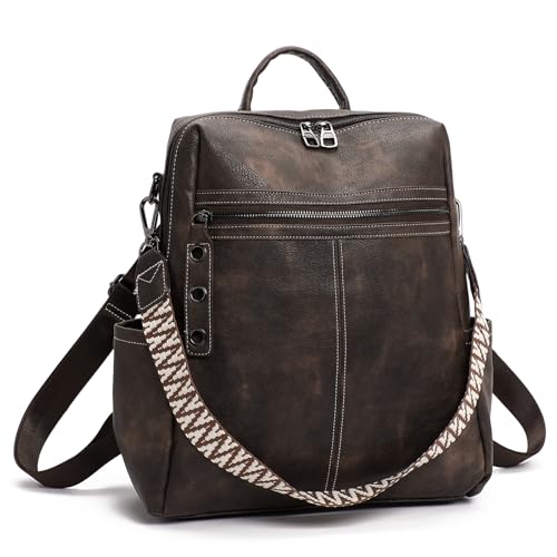 GAEKEAO Backpack Purse for Women PU Leather Travel Backpack Purses Fashion Designer Ladies Anti-theft Shoulder Bags Coffee - color: Coffee